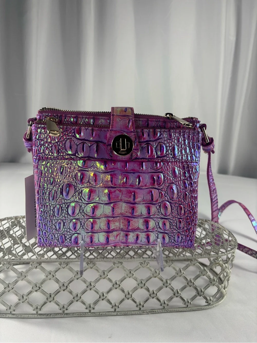 NWT Brahmin Mina Purple Iris Melbourne Iridescent Leather Crossbody